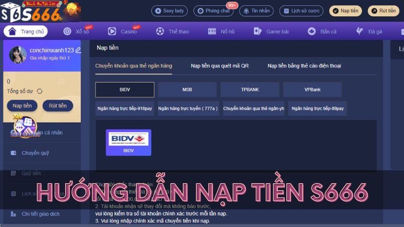 Nạp tiền S6666 bằng thẻ ngân hàng: Hướng dẫn từng bước